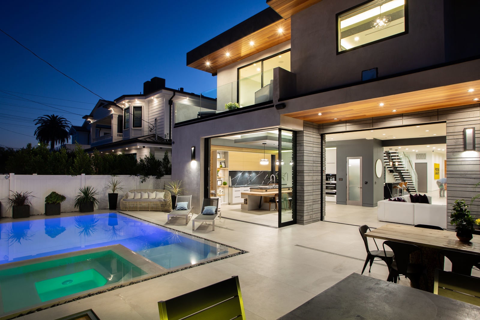 Norstone Planc Large Format Tile on Modern California Pool Home Backyard
